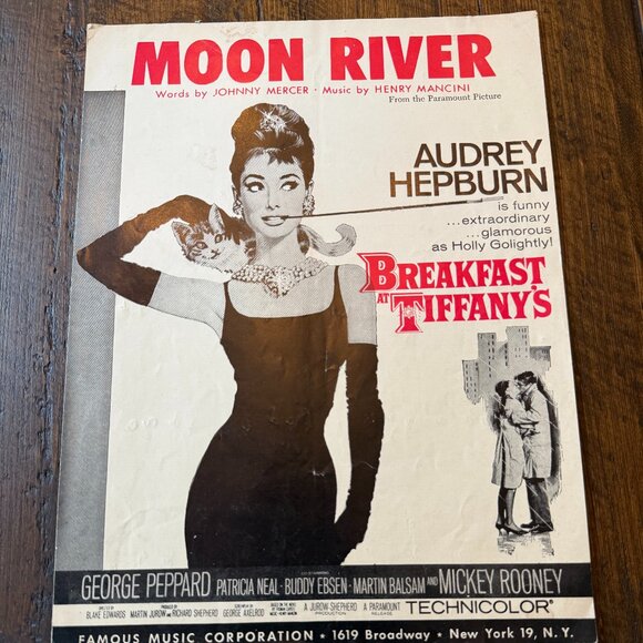 Moon River Piano Sheet Music Audrey Hepburn Mercer Mancini 1961 - Picture 1 of 6